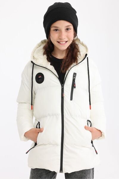 QAWWA Dívčí zimní bunda s kapucí a kapucí z vláken