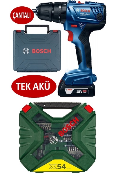 Bosch Şarjlı Matkap Tek Akülü Darbeli Matkap Şarzlı Matkap + 54 Parça Matkap ...