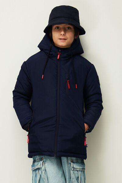 QAWWA Хлоп'яче темно-синє вітрозахисне надувне зимове пальто з капюшоном з фіброволокна