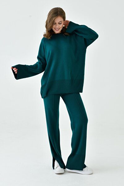 barış sülün lovebox Smaragd túlméretes pulóver és nadrág szett - csípős részletekkel, női, 1027