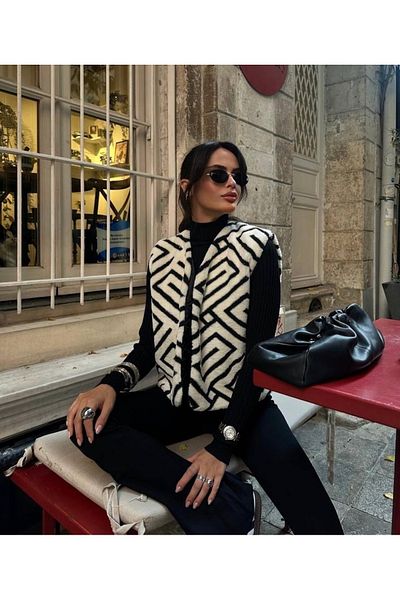 İLKCET MODA Γυναικείο χειμερινό γιλέκο με υπερμεγέθη σχέδια