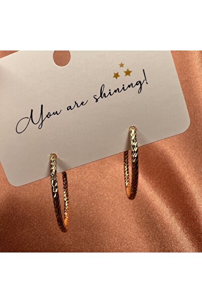 Elassin Aksesuar Burma Detaylı Halka Büyük Boy Gold Renk Küpe / Çap 3cm