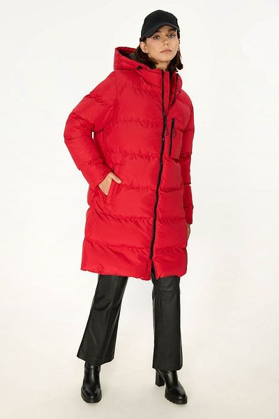 QAWWA Women's Hooded Windproof Red Inflatable Long Winter Coat Parka Coat