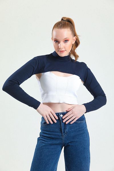 mirach Navy Blue Neck Collar Sleeve Combed Cotton