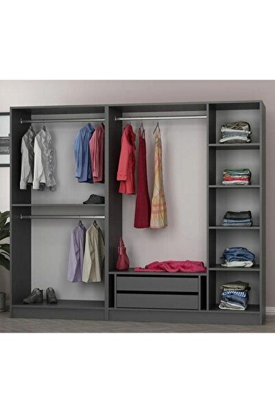 CANBAZ FURNİTURE Esla Modüllü 5 Cam Kapaklı Giyinme Dolabı %100 MDF (KURULUM DAHİL)