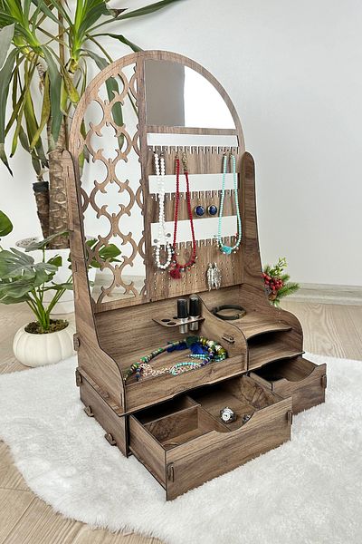 tasarx Jewelry Organizer Makeup Mirrored Jewelry Organizer xl Multi-Purpose Jewelry Cosmetic Stand with 2 Drawers