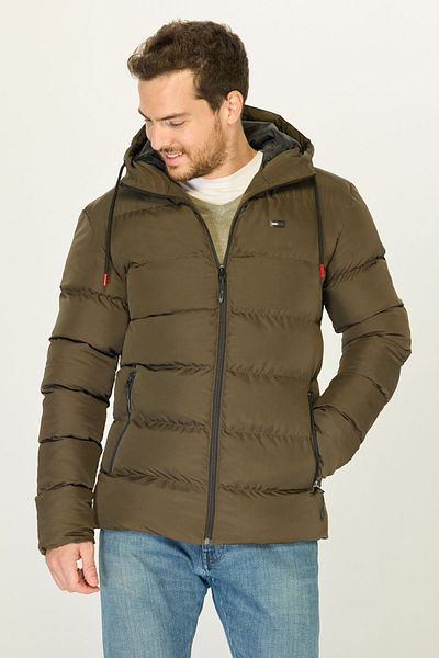 D1fference Men's Khaki Lined Windproof Hooded Inflatable Coat