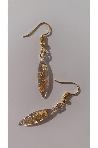 MISS GOLDEN Shiny Gold Accessory - Transparent Color, Foil Decoration, Symmetrical Shape Epoxy Earrings