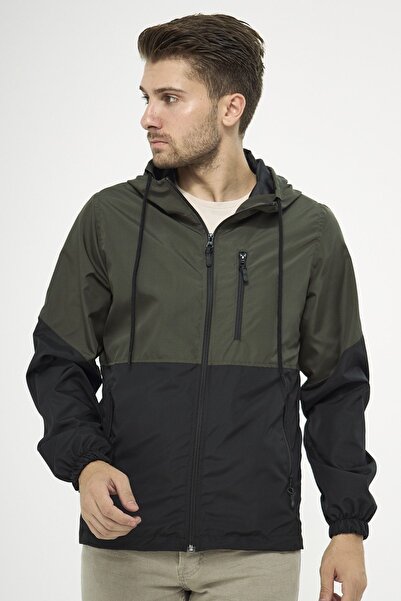 Fuga Ibiza Pánská černo-khaki dvoubarevná, větruodolná pláštěnka s kapucí a kapsou