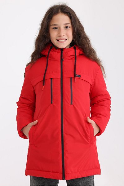 QAWWA Girl's Red Windproof Hooded Parka - Fiber Winter Coat