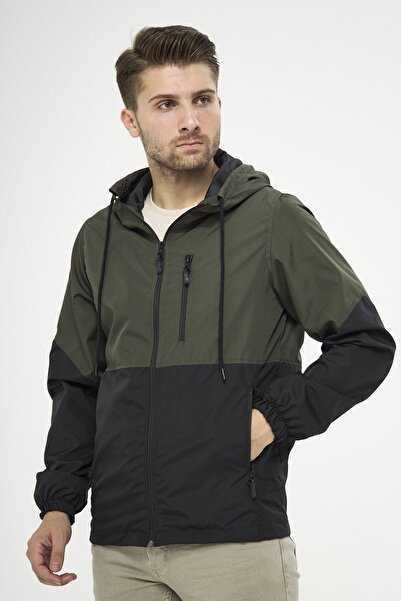 Fuga Ibiza Pánská černo-khaki dvoubarevná, větruodolná pláštěnka s kapucí a kapsou