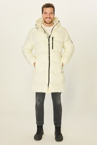 D1fference Men's Hooded Inflatable Fiber Padded Long Winter Beige Windproof Coat Parka Coat