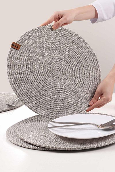 Pikas 4 Pieces Jute Plate / American Service Lux Presentation Plate, Presentation Plate Dowry Set Knitted Plate Bottom