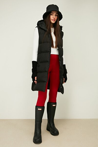 QAWWA Women's Lined Windproof Regular Long Fit Black Inflatable Vest