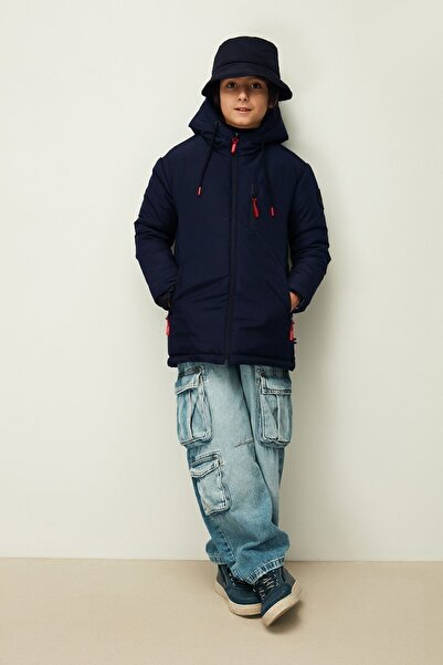 QAWWA Chlapecká zimní bunda s kapucí a kapucí v námořnické modré barvě