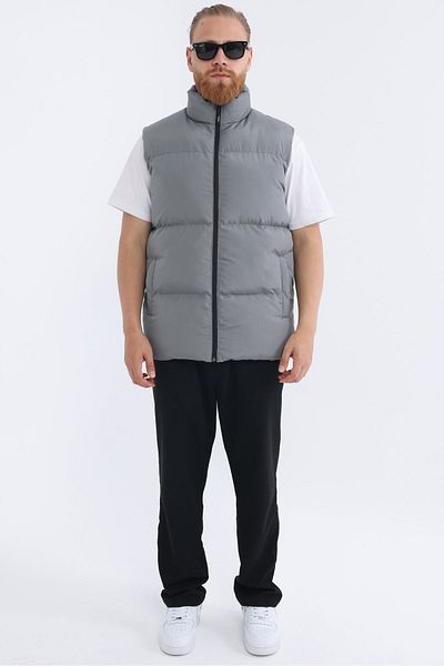 Goccix Men's Lined Windproof Gray Inflatable Vest