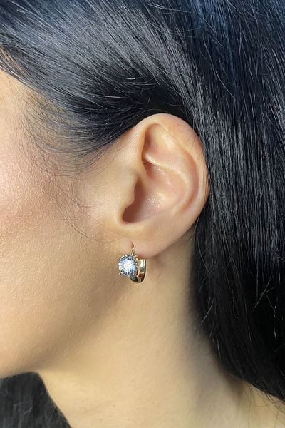 Onouqo Gold Color Blackening and Rusting Free Steel - Zircon Stone Hoop Earrings