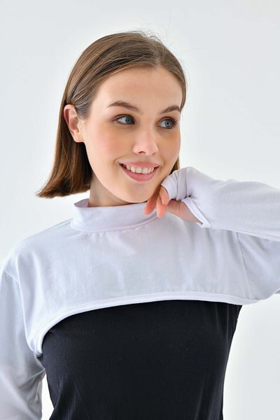 mirach Turtleneck White Hijab Neck Collar Set - 2 Pieces, Fingered, Long Sleeve