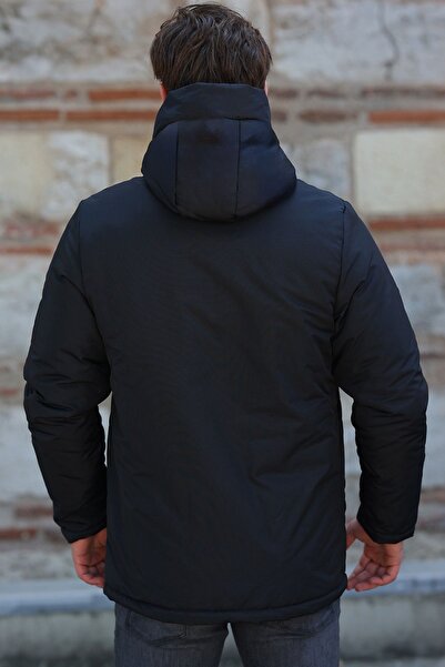 Goccix Férfi fekete szélálló kapucnis télikabát és kabát és parka