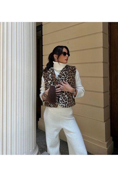 İLKCET MODA سترة شتوية نسائية منقوشة كبيرة الحجم