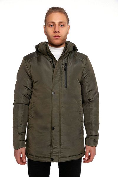 Goccix Ανδρικό Χακί Fleece Outlet με κουκούλα, αντιανεμικό χειμερινό παλτό & παλτό & Parka