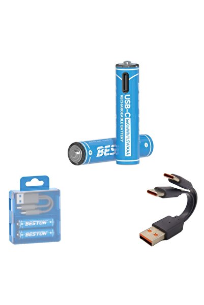 Astakos Şarjlı Ince Kalem Pil Usb Type-c Kablo Ile Şarj Edilebilir Lityum 2'l...