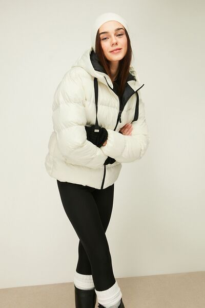 QAWWA Dámská béžová zimní bunda z vláken s kapucí a kapucí