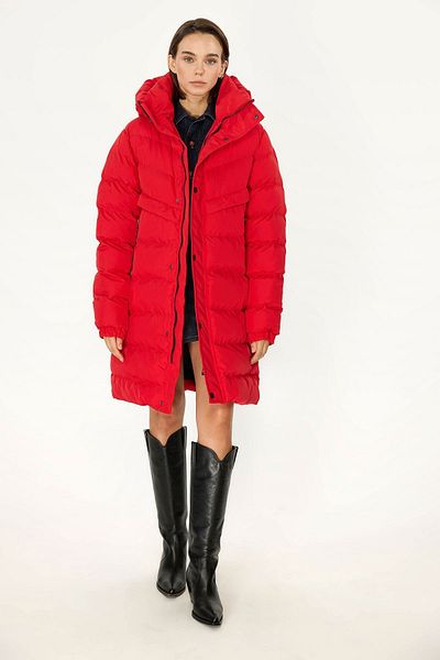 QAWWA Women's Hooded Windproof Red Inflatable Long Winter Coat Parka Coat