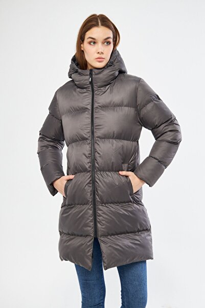 QAWWA Dámská zimní bunda s kapucí a kapucí z antracitového vlákna odolná proti větru