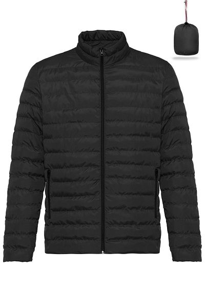 Goccix Men's Ultra Lightweight Black Sports Jacket - Windproof with Portable Bag and Fiber Padding
