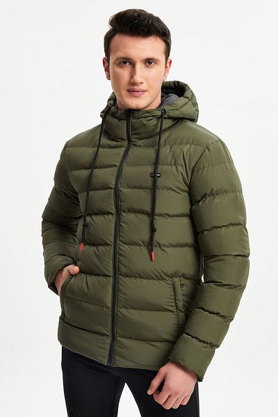 D1fference Ανδρικό Χακί Fleece Αδιάβροχο και Αντιανεμικό Αθλητικό Χειμερινό Παλτό με κουκούλα