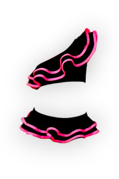 Lolliboomkids Girl's Black Color Neon Glitter One-Shoulder Ruffle Bikini Set with Hair Band
