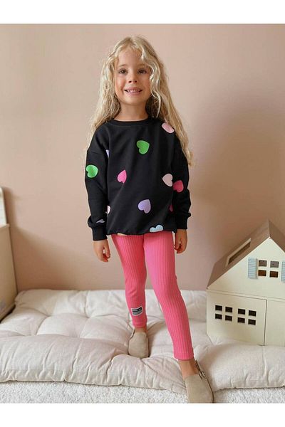 Lolliboomkids Hanorac și jambiere din velur pentru fete de culoare fuchsia - imprimeu inimă, set de 2