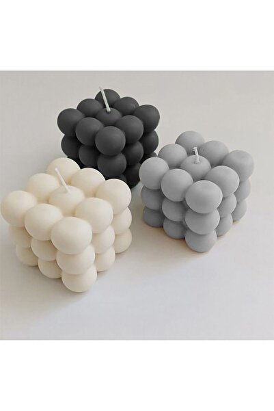sanat perisi Gri - Koyu Gri - Beyaz Vanilya Kokulu Bubble Dekoratif Mum - 3'l...