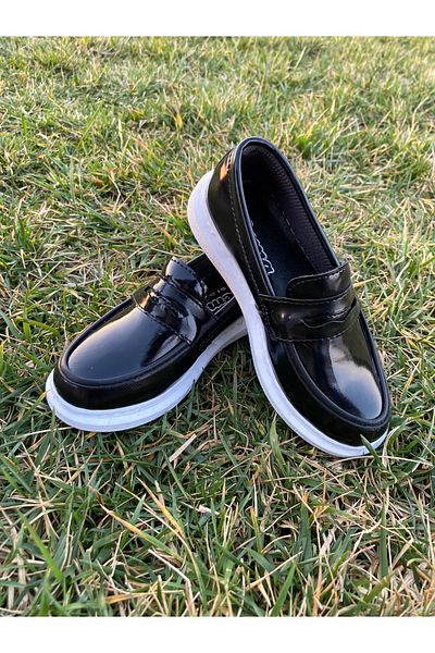 Bircan Classic School Shoes for Boys - Lace-Up, for Circumcision Wedding, Black-Patent Leather - 336