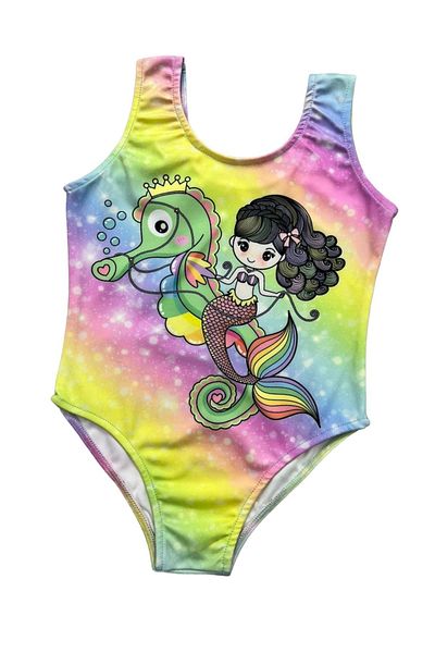 Lolliboomkids New Season Girl's Swimsuit - Pastel Color, Fish Sea Pattern