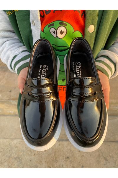 Bircan Classic School Shoes for Boys - Lace-Up, for Circumcision Wedding, Black-Patent Leather - 336
