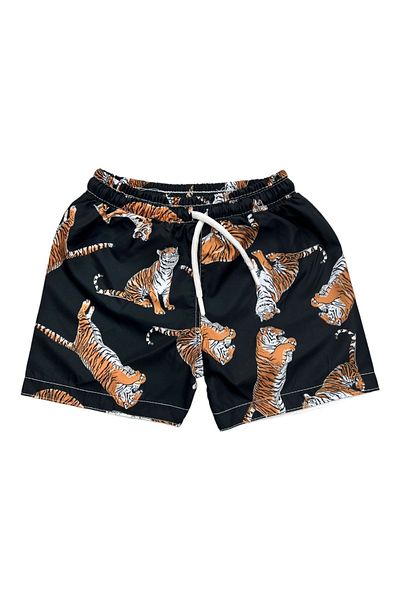 Lolliboomkids New Season Boys' Bengal Tiger Printed Waist Lace Up Shorts Swimsuit Mesh Full Fit