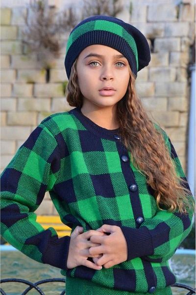 Lolliboomkids Set de tricotaje cu model în carouri pentru fete, inclusiv beretă - fustă - set de 3 piese verde -