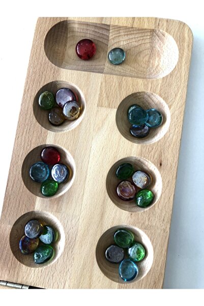 Zeka Akademisi 2 Kişilik Ahşap Cam Taşlı Mangala Oyunu (DOUBLE MANCALA)