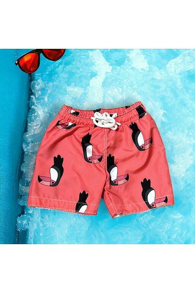 Lolliboomkids New Season Boys' Miracle Toucan Printed Waist Lace-up Shorts Swimsuit Mesh Full / Regular Fit