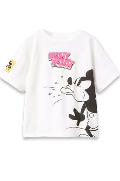 Lolliboomkids Set de tricou și pantaloni scurți cu model Mickey, alb-negru, roz