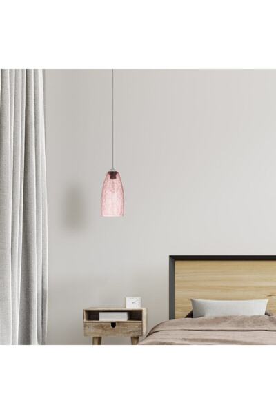 Vogue Eva Aydınlatma Modern Tekli Cam Sarkıt Çatlatma Desen Pembe Tekli Avize...