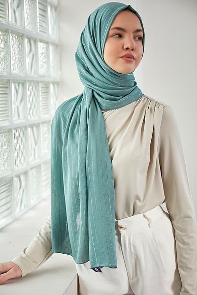 Scarf Şal din şifon cu sclipici argintiu de culoare petrol