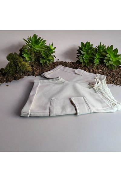 Lolliboomkids Boy's Cream Colored Shorts - Pocket Cover, Elastic Waist