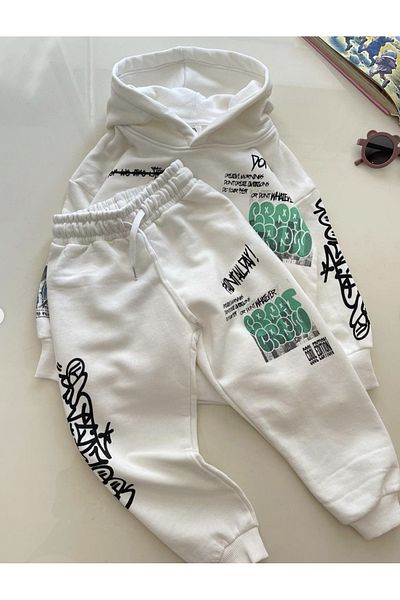 Lolliboomkids Unisex Παιδικό άσπρο χρώμα στο επάνω μέρος Σετ φόρμας Graffiti Print Pattern