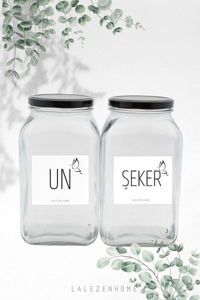 LALEZEN HOME 2-Piece Glass Jar with Flour and Sugar Label 3 liters