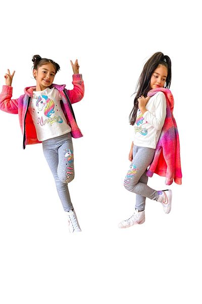 Lolliboomkids Set de 3 piese pentru fete, cu fermoar, din lână Wellsoft, cu 3 fire, cu mânecă lungă