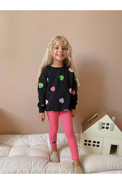 Lolliboomkids Hanorac și jambiere din velur pentru fete de culoare fuchsia - imprimeu inimă, set de 2