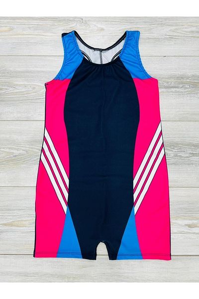 Lolliboomkids Girl's Pink Blue Swimsuit with Black Shorts